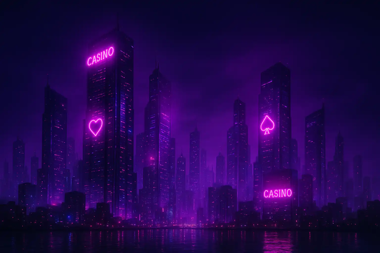 Futuristic purple and pink neon skyline representing the Westio Casino brand at night