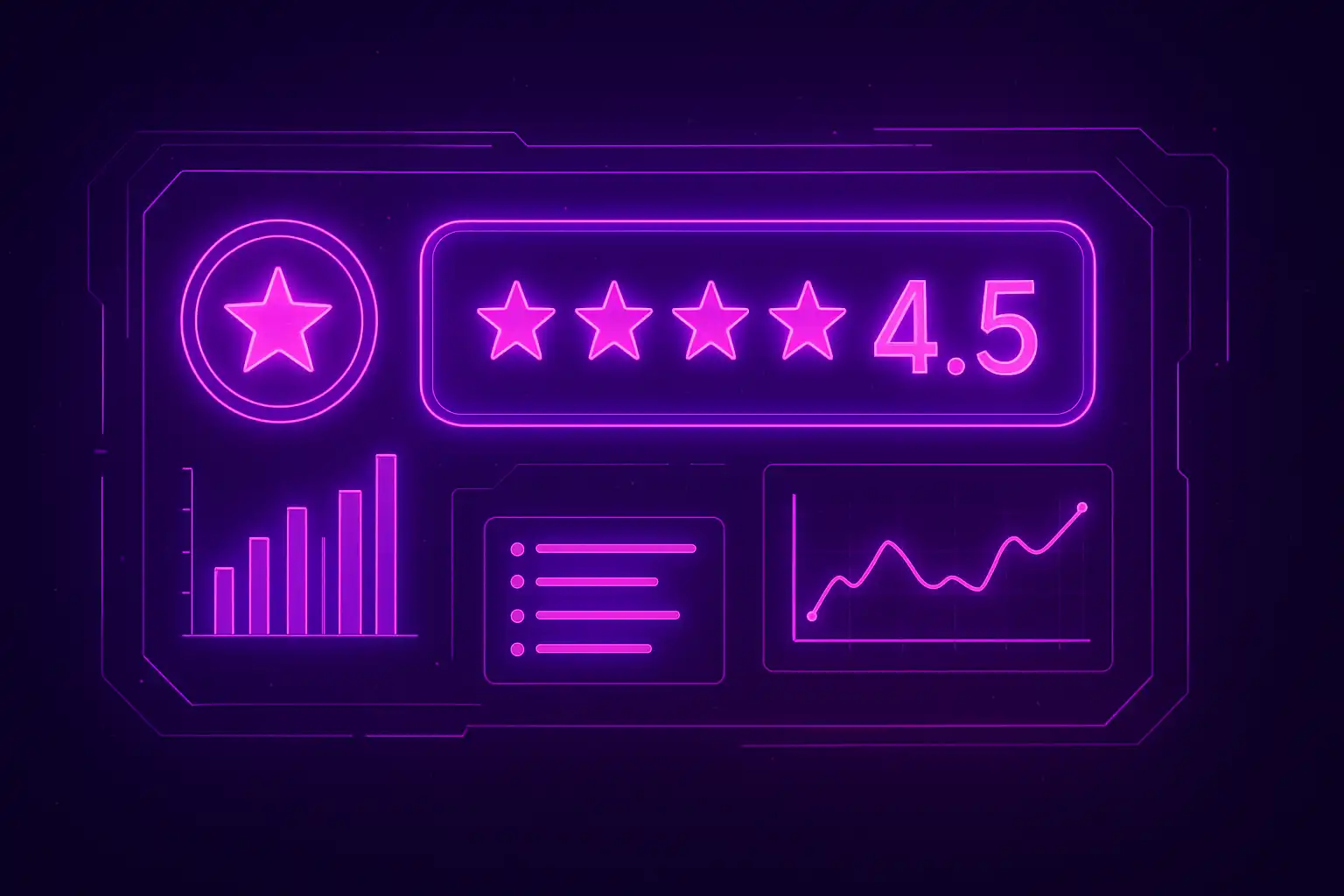 Neon purple and pink review dashboard graphic representing Westio Casino's rating breakdown